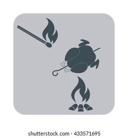 Grilled chicken and match icon. Vector illustration

