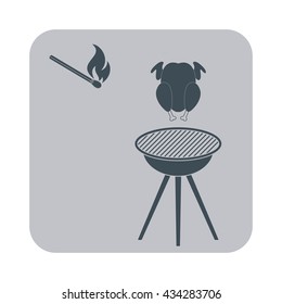 Grilled chicken and match icon. Vector illustration