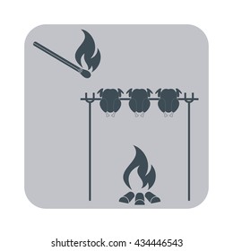 Grilled chicken and match icon. Vector illustration


