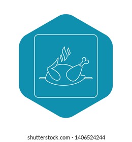 Grilled chicken on a grill icon in outline style isolated vector illustration