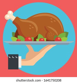 Pollo asado en una bandeja en: vector de stock (libre de regalías)  1641750208 | Shutterstock