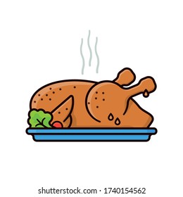 Grilltes Huhn auf einer platterisolierten Vektor-Illustration für Rotisserie Chicken Day am 2. Juni. Farbsymbol für "Mitnehmen" von Lebensmitteln.