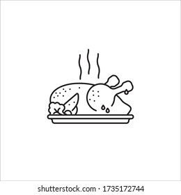Grilled chicken on a platter vector line icon. Take-away food outline symbol.