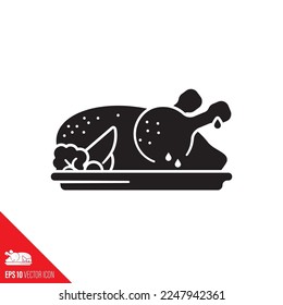 Grilled chicken on a platter vector icon. Take-away food symbol.