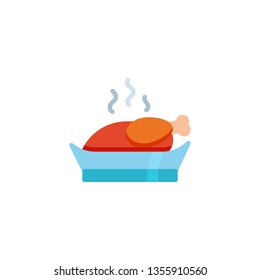 Grilled chicken on tray flat icon, vector sign, Whole roasted chicken colorful pictogram isolated on white. Thanksgiving turkey symbol, logo illustration. Flat style design