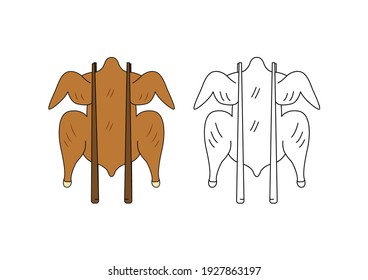 Pollo a la parrilla con fondo blanco. Ilustración vectorial.