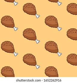 Grilled chicken pattern. Vector ornament with grilled chicken in cartoon style. Color drawing.