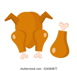 Grilled chicken, roasted chicken, fried chicken isolated on white background. Vector illustration