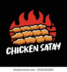 Grilled Chicken Satay Logo Design with Flame as A Background