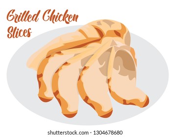 grilled chicken slices in isolated background