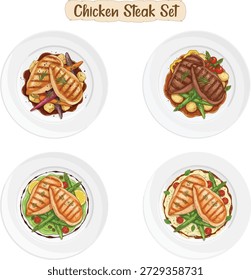 Grilled Chicken Steak Vector Set