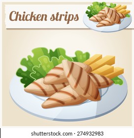 Grilled chicken strips. Detailed Vector Icon. Series of food and drink and ingredients for cooking.