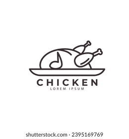 grilled chicken template logo  line art  restaurant  minimalist vector icon design