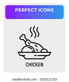 Grilled chicken thin line icon. Modern vector illustration.