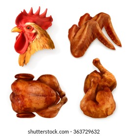 Grilled chicken, vector icon set