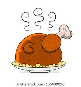 Grilled Chicken Vector Illustration On White Background Vector Suitable For Greeting Card, Poster Or T-shirt Printing.