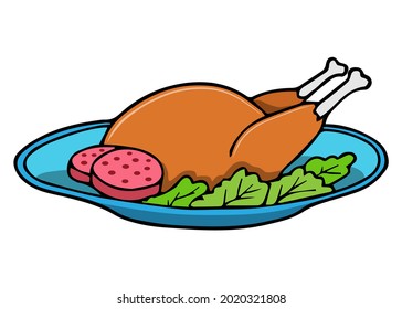 grilled chicken vector illustration,isolated on white background,top view