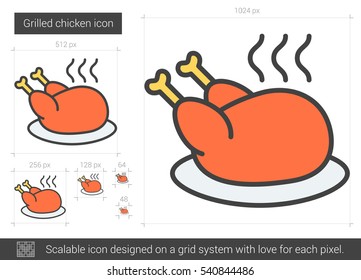 Grilled chicken vector line icon isolated on white background. Grilled chicken line icon for infographic, website or app. Scalable icon designed on a grid system.