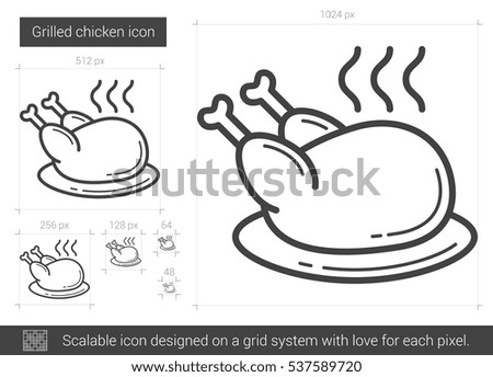 Vector Grilled chicken vector line icon isolated on white background. Grilled chicken line icon for infographic, website or app. Scalable icon designed on a grid system.