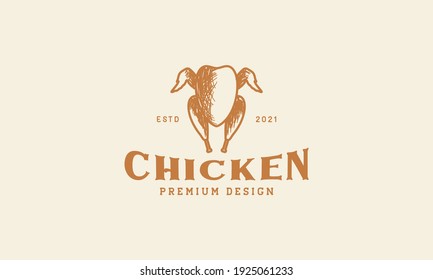 grilled chicken vintage logo design vector icon symbol illustration