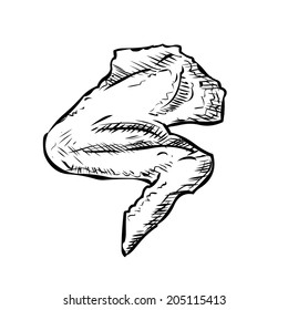 grilled chicken wing. Beer snack. Hand drawn illustration.