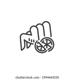 Grilled chicken wings line icon. linear style sign for mobile concept and web design. Chicken wings with lemon outline vector icon. Symbol, logo illustration. Vector graphics