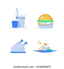 grilled chicken,drink,main dish,hamburger,flat design icon vector illustration