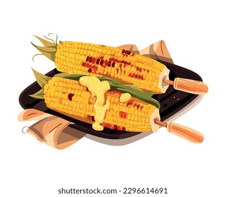 Grilled corn with butter fresh icon isolated