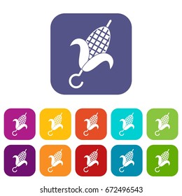 Grilled corn cob icons set vector illustration in flat style In colors red, blue, green and other