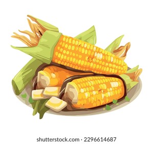 Grilled corn on the cob, fresh and healthy icon isolated