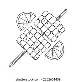 Grilled corn pieces in hand drawn doodle style. Mexican street corn on white background.