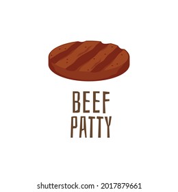 Grilled Delicious Beef Patty For Juicy Tasty Burger. Ingredient For Fast Food Hamburger And Cheeseburger, Flat Cartoon Vector Illustration Isolated White Background