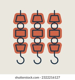 Grilled doner meat kebab on skewers stick vector icon. Kitchen appliance. Graph symbol for cooking web site design, logo, app, UI