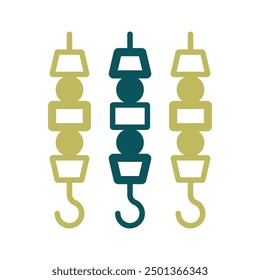 Grilled doner meat kebab on skewers stick vector icon. Kitchen appliance. Graph symbol for cooking web site design, logo, app, UI
