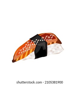 Grilled Eel Sushi Wrapped in Seaweed.rice ball, sushi It's Japanese food Made with steamed rice mixed with vinegar. Shape or press into square shape, eat with wasabi and Japanese sauce.Isolated vector