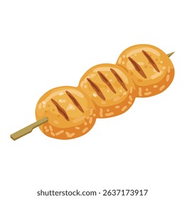 Grilled fish balls on skewer isolated on white background