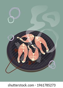 
Grilled fish. Barbecue. Red fish Vector.