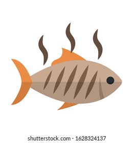 grilled fish flat color vector icon