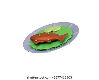 grilled fish icon 3d illustration render