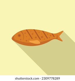 Icono de pescado asado vector plano. Cocina a la parrilla. Cena de verano