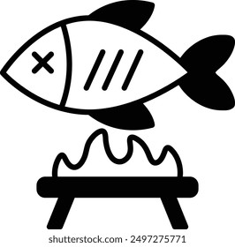 A Grilled fish icon in line style.