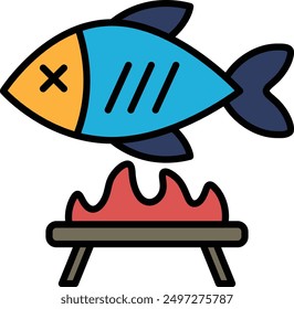 A Grilled fish icon in line style.