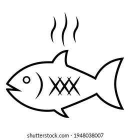 Grilled fish icon in modern outline style design. Vector illustration isolated on white background.