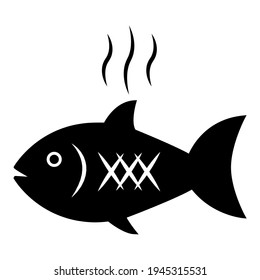 Grilled fish icon in modern silhouette style design. Vector illustration isolated on white background.