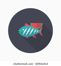 Grilled fish icon, Vector flat long shadow design. EPS10