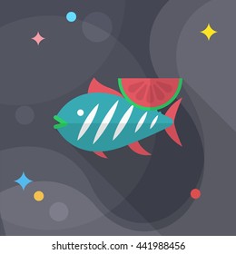 Grilled fish icon, Vector flat long shadow design. EPS10