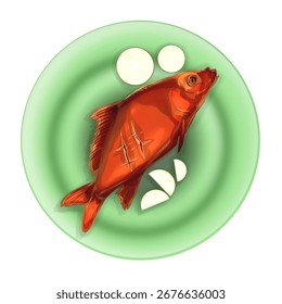 grilled fish with lime slices on a green plate