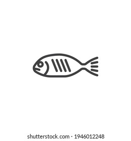 Grilled fish line icon. linear style sign for mobile concept and web design. Fish, seafood outline vector icon. Symbol, logo illustration. Vector graphics