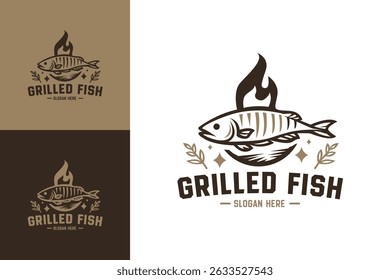 Grilled Fish Logo Design Fish Grilling Logo for Seafood Branding
