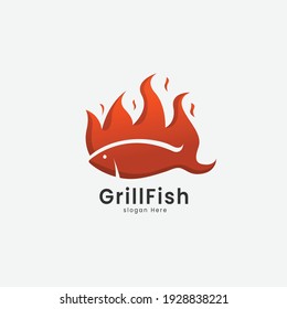 grilled fish logo design template